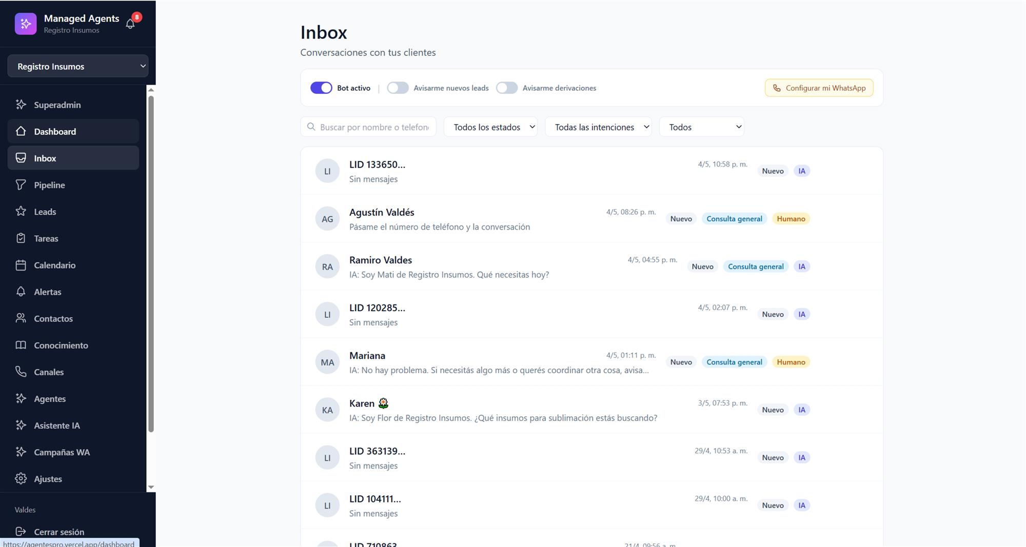 Managed Agents — Agente de WhatsApp + CRM